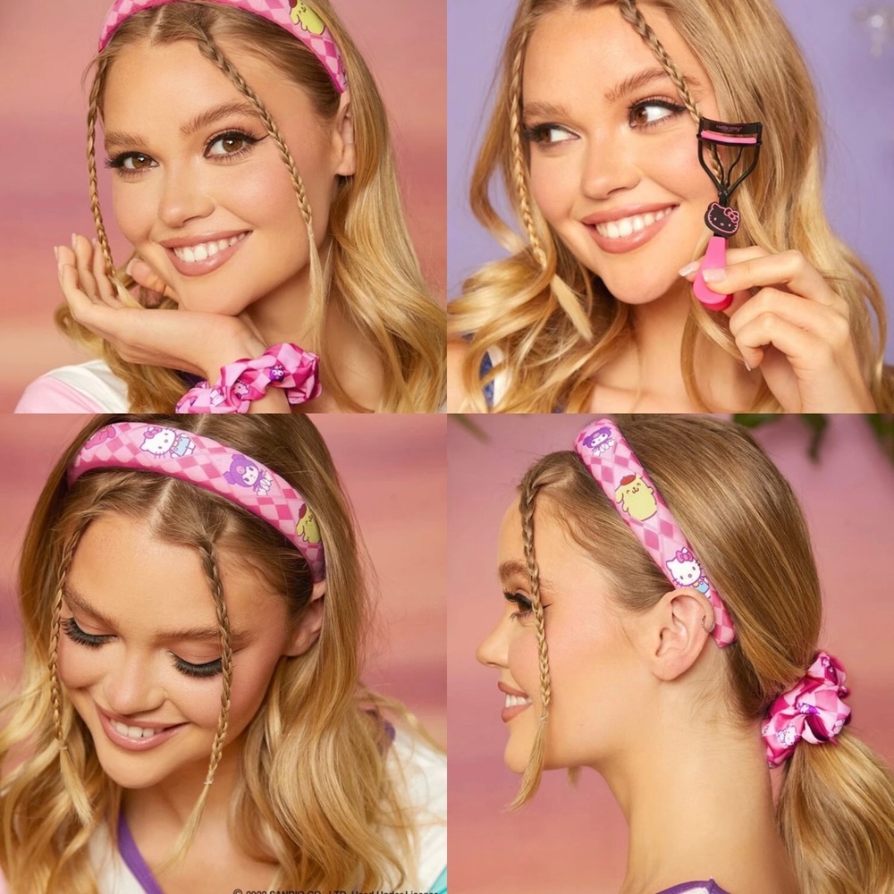 Hello kitty eyelash curler, hello kitty hair band and scrunchy. accessories